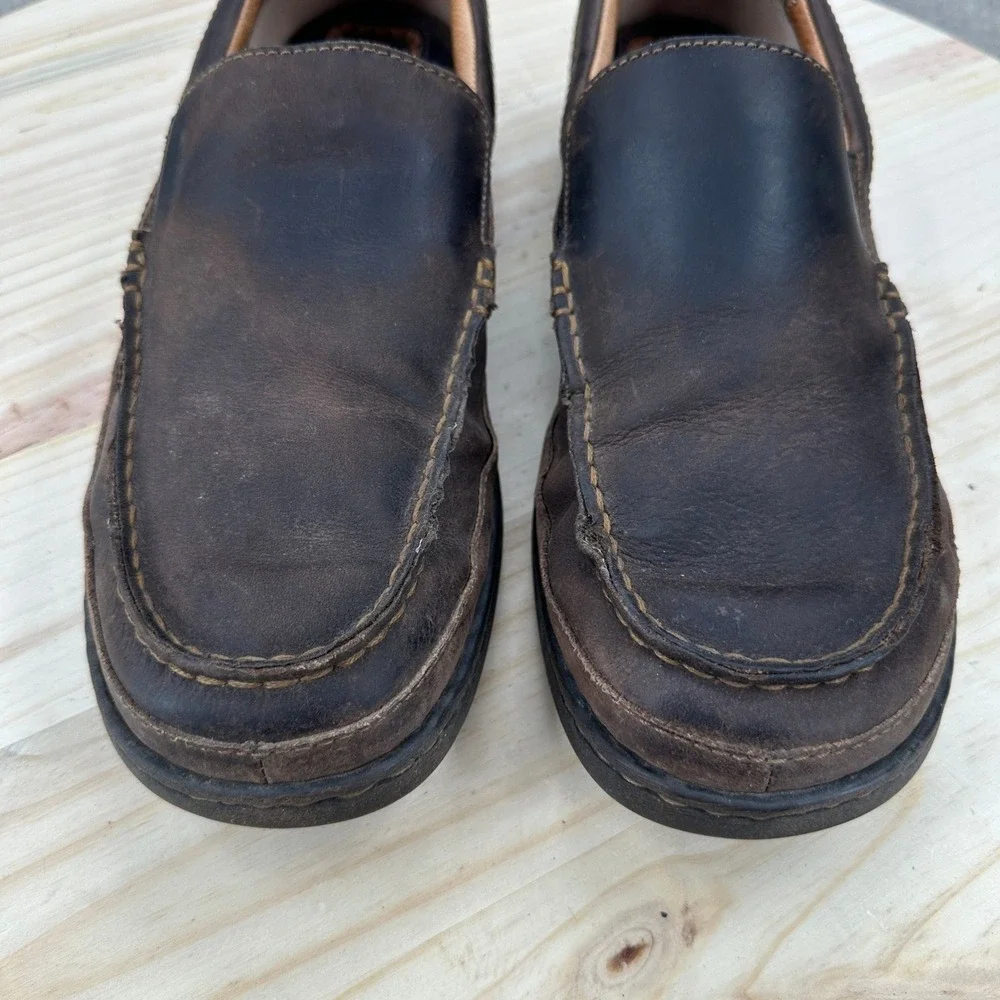 BORN Mens Dark Brown Leather Slip On Loafer Shoes Comfort Moc Toe 10.5